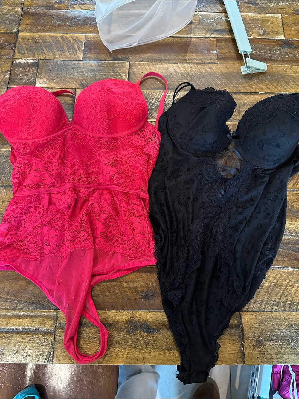 Lace Bustier Teddy Bodysuit - pink and Black